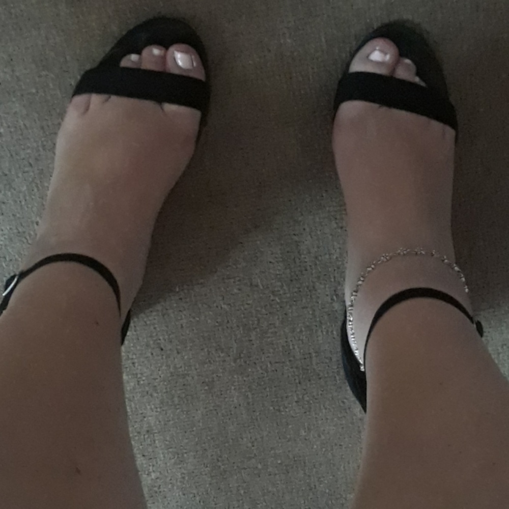 Black just fab low heeled wedges
